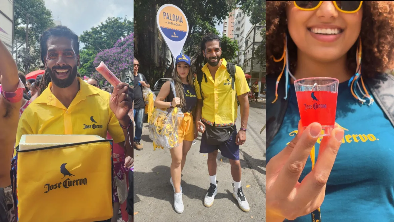 Fotos dos promotores distribuindo doses de Jose Cuervo no Bloco Loves