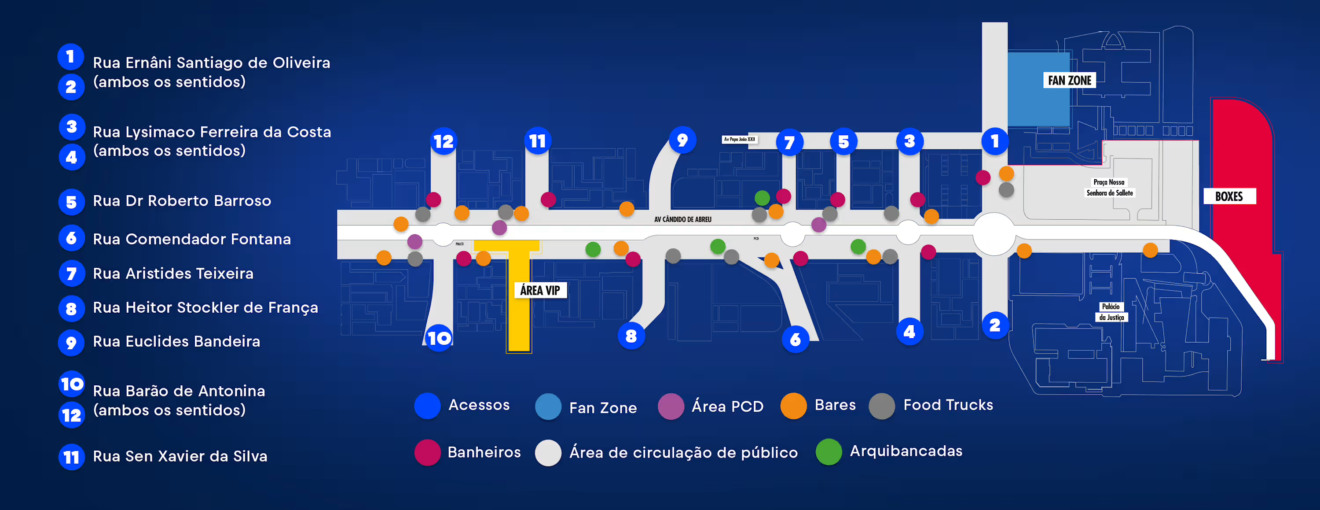 Mapa do Red Bull Showrun Curitiba, na Avenida Cândido de Abreu