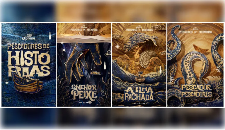 Banner mostra imagens de divulgação da promoção "Pescadores de Histórias" da Corona