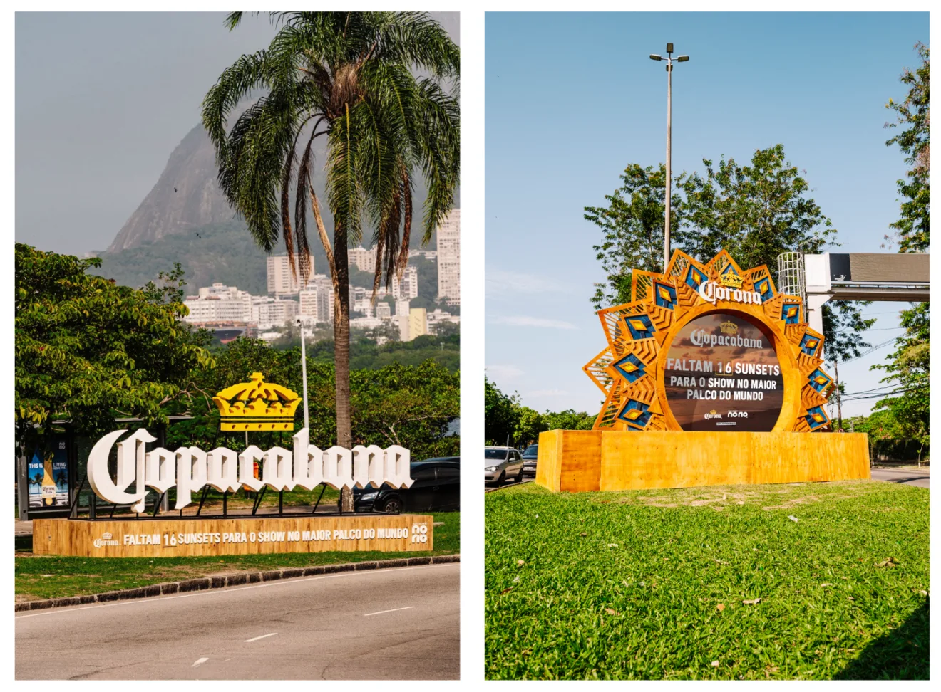 Imagem mostra relógios de Corona com contagem regressiva para o show de Lady Gaga, no RJ