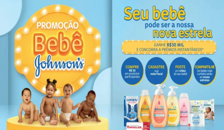 Banner de nova promoção da Johnson's que vai selecionar novos bebês para comunicações da marca