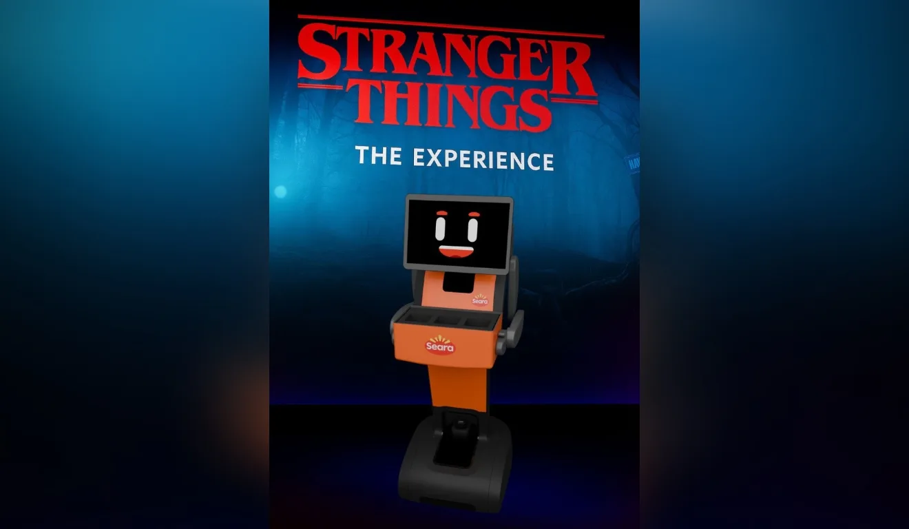 Imagem de ativação com robõ alimentado por IA da Seara, em Stranger Things: The Experience