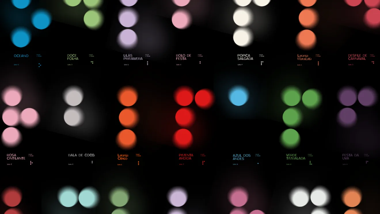 Representação visual do leque de cores oferecidos por Coral para leitura por cegos