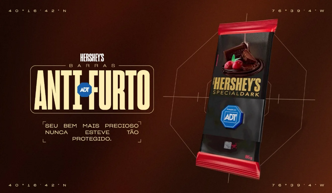 Banner mostra divulgação de barras de chocolate anti-furto da Hershey's