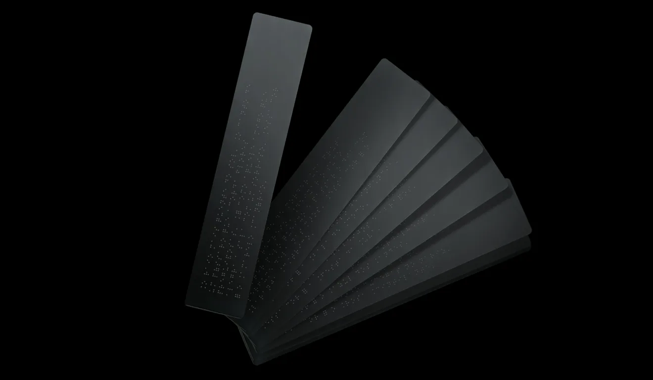 Imagem de um leque de cores desenvolvido em Braille por Coral, especialmente para cegos compreenderem o portfólio da marca
