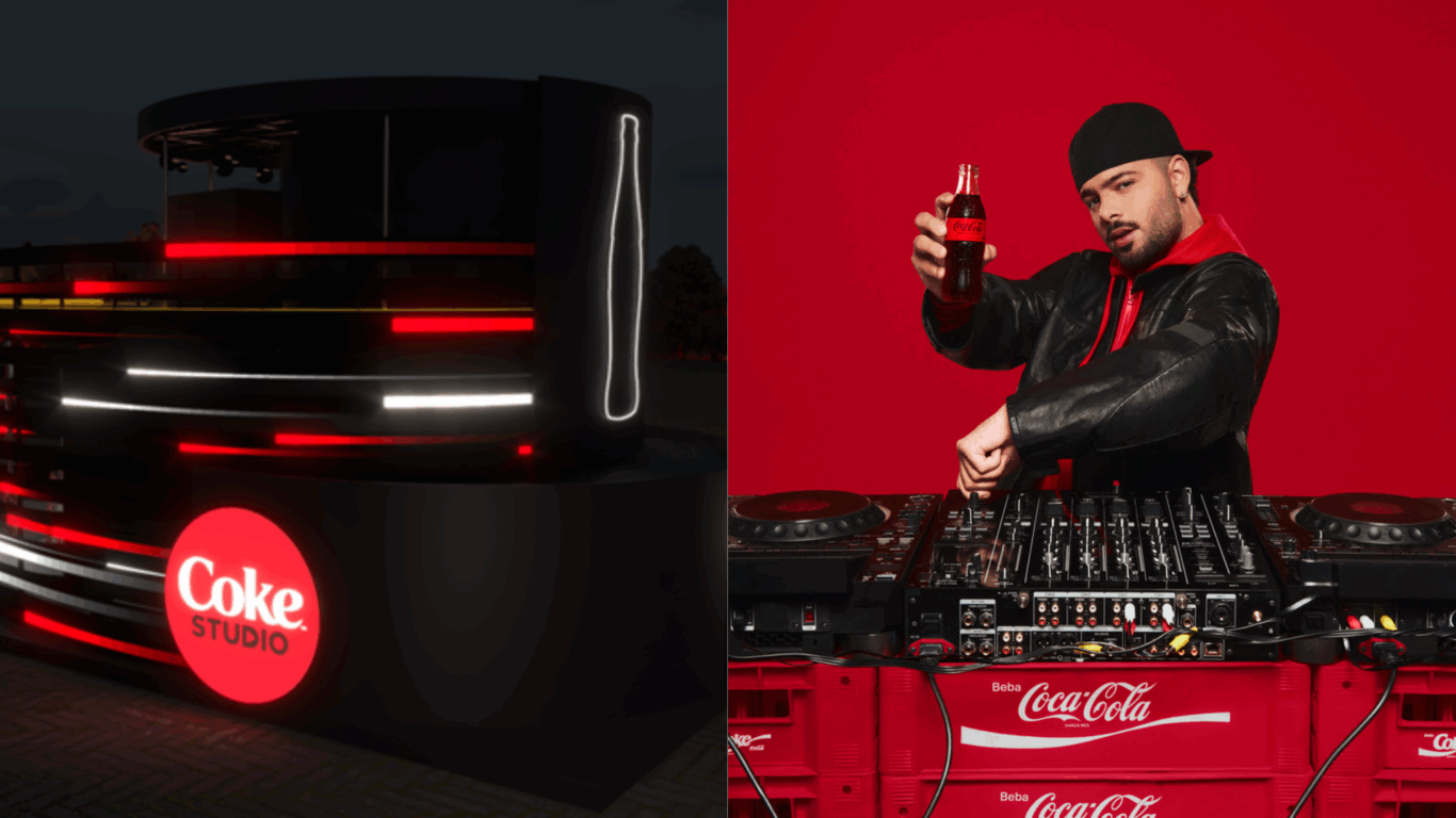 À esquerda Coke Studio, ativação da Coca-Cola, no The Town, e à direita foto do Pedro Sampaio