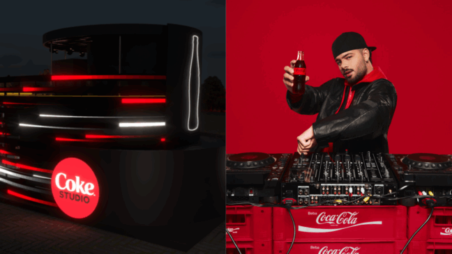 À esquerda Coke Studio, ativação da Coca-Cola, no The Town, e à direita foto do Pedro Sampaio