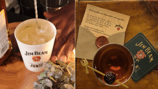 Imagens mostram copos com bourbon Jim Beam
