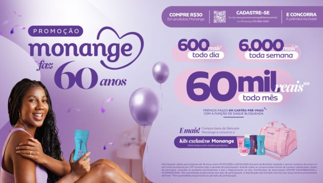 Monange comemora 60 anos com promoção nacional e prêmios de até R$ 60 mil