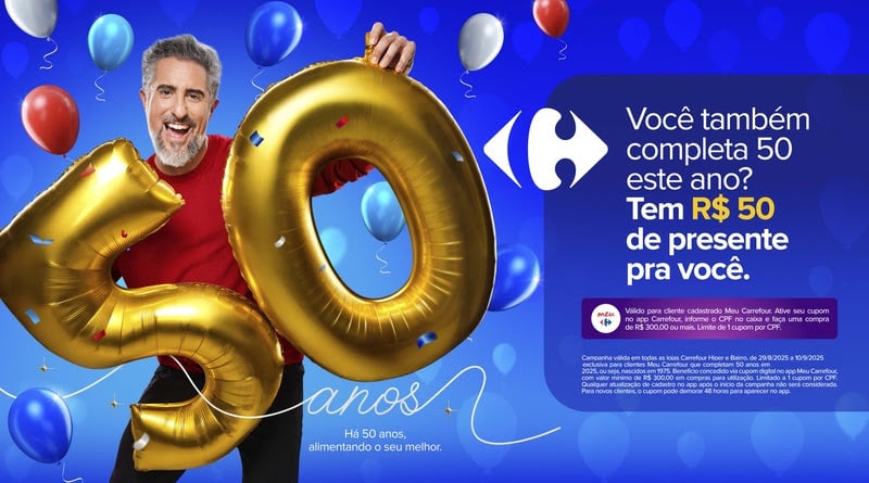 50 anos, 50 reais: promoção do Carrefour homenageia consumidores da mesma geração