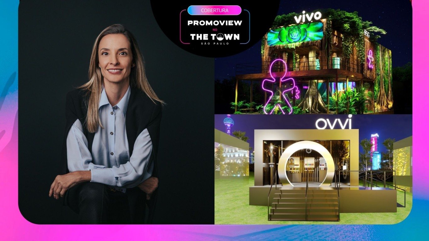 À esquerda, Sabrina Romero, à direita, ativações da Vivo no The Town